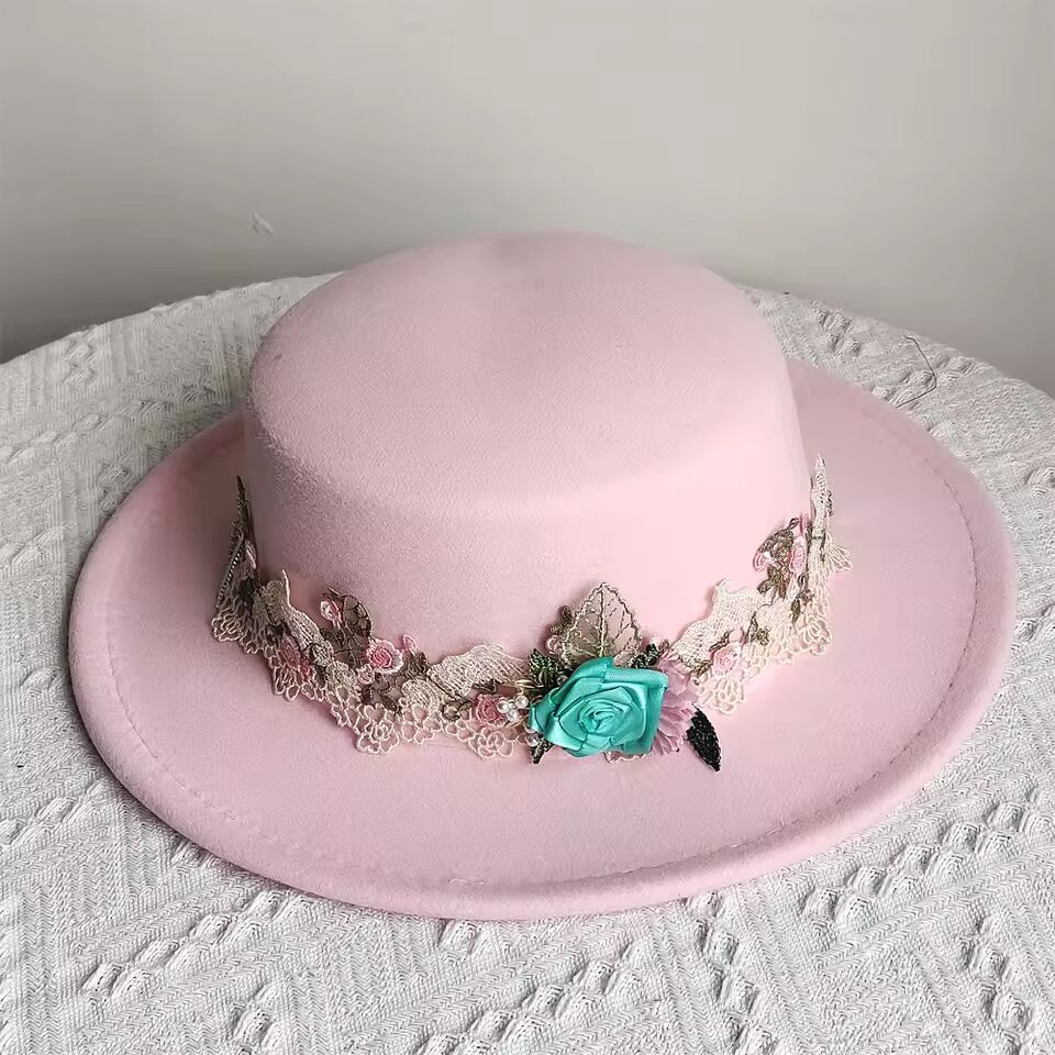 2025 Flower Elegant Women's Hat Dome Fedora Party Hat Felt Hat Women Church Hat Wide Brim Wedding hat Summer Sun Hat