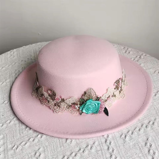 2025 Flower Elegant Women's Hat Dome Fedora Party Hat Felt Hat Women Church Hat Wide Brim Wedding hat Summer Sun Hat